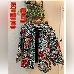 Coldwater Creek Floral Blazer Fully Lined ruched sleeve Multicolor SZ M Like New